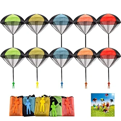 Abbildung von FUNVCE 10 Stück Fallschirm Spielzeug Kinder, Fallschirmspringer Hand werfen Outdoor Flugspielzeug Geschenk für Wurf Parachute Spiele Draußen