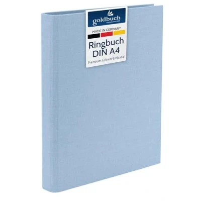 Abbildung von goldbuch 37 729 Ringbuch A4 Bella Vista Himmelblau, Ordner Maße 32 x 27,5 4,5 cm, Hefter mit 4 Ringmechanik und Klemmbügel, Ringordner Format DIN A4, Einband aus Leinen, Heftordner Blau