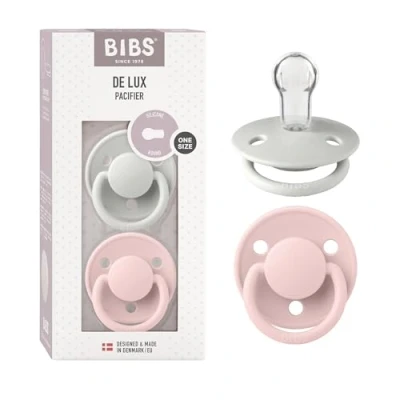 Abbildung von BIBS De Lux Schnuller 2er Pack, BPA frei, Kirschform Nippel. Silikon, Hergestellt in Dänemark. 0 36 Monate (2er Pack), Haze/Blossom