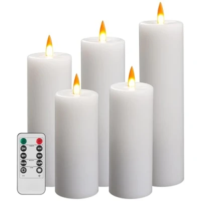 Abbildung von Da by LED Kerzenlicht, analoges Flammenkerzenlicht, batteriebetriebenes Timer Funktion mit Fernbedienung, echtes Wachs. 5er Set.