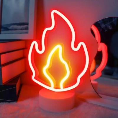 Abbildung von Aslanka Flammen LED Licht Basisleuchte Schlafzimmer, Tischdekoration, Nachtlicht, USB Neonlicht, USB/batteriebetrieben, Geburtstagsgeschenk, Party, Kinder, Wohnzimmer Dekoration