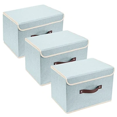 Abbildung von TYEERS Faltbare Aufbewahrungsbox mit Deckel, Stoff, Waschbare, Kisten Aufbewahrung 38x25x25 cm, 3 Stück, Aqua Spring