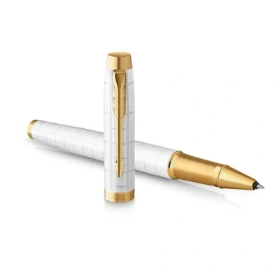 Abbildung von Parker IM Rollerball Tintenroller Perlfarbene Premium Lackierung mit goldenen Zierteilen Feine Schreibspitze schwarzer Nachfüllmine Geschenkbox