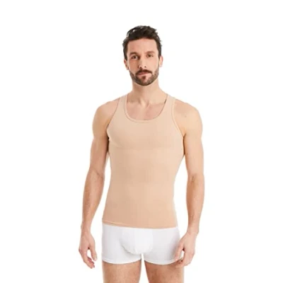 Abbildung von FINN Figurformendes Kompressions Shirt Herren mit Bauchweg Effekt Ärmelloses Shapewear Tank Top aus Baumwolle Body Shaper Unterhemd für einen flacheren Bauch Hautfarbe Nude S