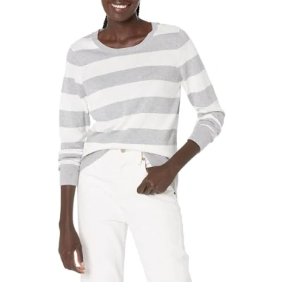 Abbildung von Amazon Essentials Damen Leichter, Langärmeliger Pullover Mit Rundhalsausschnitt (Erhältlich in Übergröße), Hellgrau Meliert Streifen, M