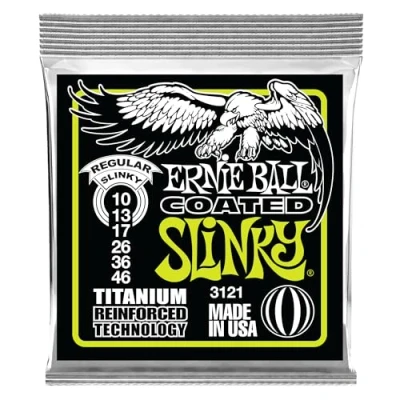 Abbildung von Ernie Ball Regular Slinky Coated Titanium RPS E Gitarrensaiten, Stärke 10 46