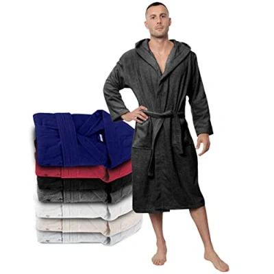 Abbildung von Twinzen Bademantel Herren XL Dunkelgrau 100% Baumwolle (350g/m²) OEKO TEX® Zertifiziert mit Kapuze, 2 Taschen, Gürtel