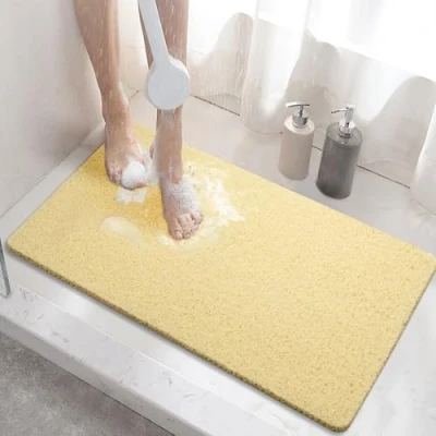 Abbildung von HITSLAM Duschmatte rutschfest, 60x40cm Badewannenmatte rutschfest mit Ablauf, Weiche PVC Luffa Antirutschmatte Badewanne, Schnell Trocknende Badematte, Beige
