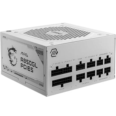 Abbildung von MSI MAG A850GL PCIE5 WHITE Netzteil, 850W, 80 Plus Gold, vollständig modular, ATX 3.0, PCIe 5.0 GPU Unterstützung, 120mm FDB Lüfter, Full Bridge LLC, Flat Black Kabel