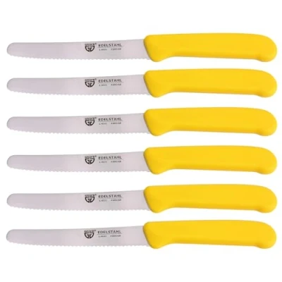 Abbildung von GRÄWE Tafelmesser 6 Stück, Messerset zum Schneiden, 6er Pack Brötchenmesser, Frühstücksmesser mit einseitigem Wellenschliff, Brotmesser, scharfe Messer für Brotzeit, 21 cm Gelb