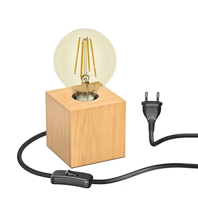 Abbildung von ledscom.de Tischlampe HITO, Holz massiv, eckig + LED Lampe gold max. 818lm, 3 Stufen dimmen, extra warmweiß