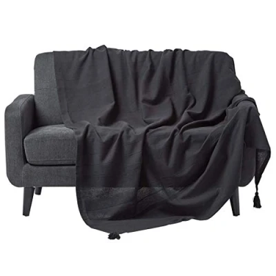 Abbildung von Homescapes Tagesdecke Rajput, schwarz, Wohndecke aus 100% Baumwolle, 150 x 200 cm, Sofaüberwurf/Couchüberwurf in RIPP Optik