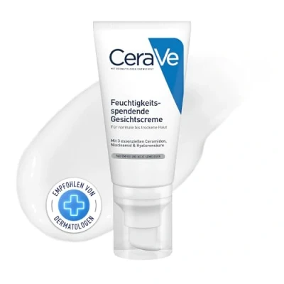 Abbildung von CeraVe Feuchtigkeitscreme für das Gesicht, Regenerierende Nachtcreme trockene bis sehr Haut, Creme mit Hyaluron und 3 essenziellen Ceramiden, Auch Allergiker geeignet, 52 ml