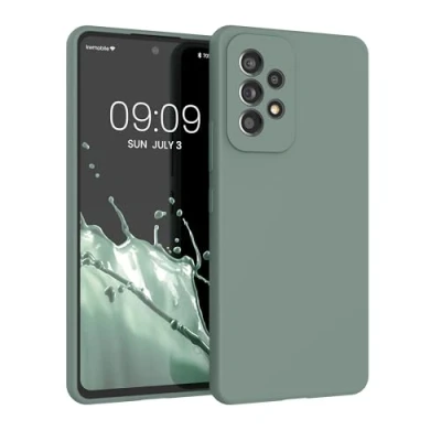 Abbildung von kwmobile Hülle kompatibel mit Samsung Galaxy A53 5G Silikon Handy Case Handyhülle weiche Oberfläche kabelloses Laden Rainwashed Grün