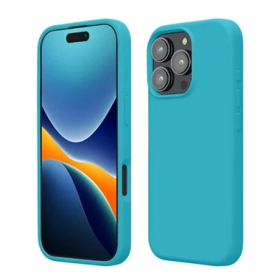 Abbildung von kwmobile Hülle kompatibel mit iPhone 16 Pro Max Silikon Handy Case Handyhülle weiche Oberfläche kabelloses Laden Cool Glacier