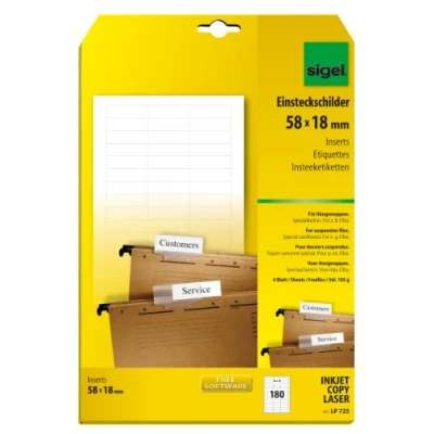 Abbildung von SIGEL LP725 Blankoschilder für Hängeregistratur weiß (A4, 180 Stück, 58x18 mm) Elba, Beschriftungsschilder, mit ultra feiner Mikroperforation