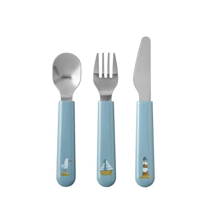 Abbildung von Mepal Kinderbesteck 3 teiliges Set Mio ab 12 Monate Inklusive Messer, Gabel &amp; Löffel 3er Blau