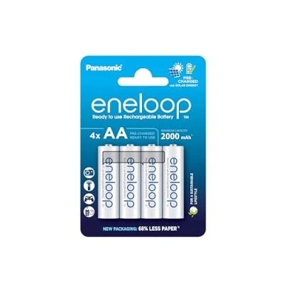 Abbildung von eneloop, AA/Mignon NI MH Akku, 4er Pack, Kapazität mit min. 2000 mAh, Ready to Use Akkus, bis zu Mal wiederaufladbar, plastikfreier Verpackung, Standard, weiß