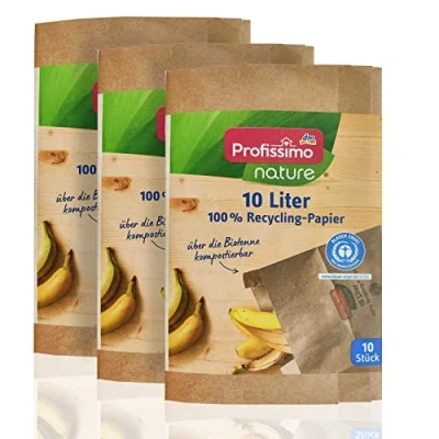 Abbildung von Profissimo Bio Kompost Beutel 10 Liter/ 3er Pack (3 x Stück) Kompostierbar und Umweltfreundlich aus 100% Altpapier