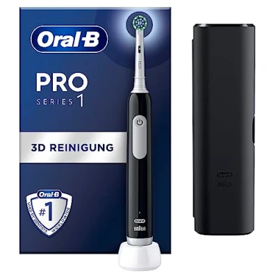 Abbildung von Oral B Pro Series 1 Elektrische Zahnbürste/Electric Toothbrush, Aufsteckbürste, 3 Putzmodi und Drucksensor für Zahnpflege, Reiseetui, Designed by Braun, black