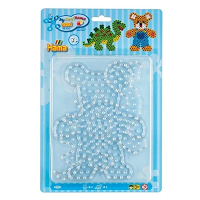 Abbildung von Hama Perlen 8101 Stiftplatten 2er Set für Maxi Bügelperlen mit Durchmesser 10 mm, Motive Teddybär und Dinosaurier in transparent, kreativer Bastelspaß Kinder Jugendliche
