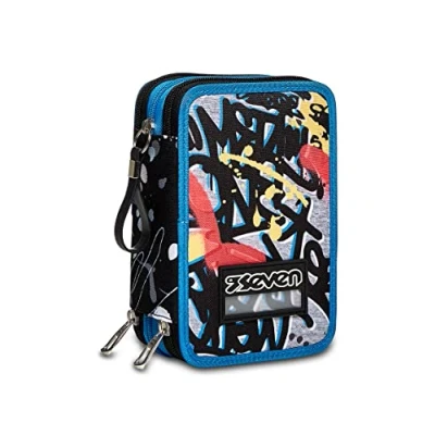 Abbildung von Seven Federmäppchen, Mäppchen, mehrfarbig, Federtasche für Schreibwaren, Etui mit Stiften, Kugelschreiber, &amp; mehr, 3 Fächer, Mädchen Jungen, Schule Grundschule, XXL NAVYBUSH mehrfarbig