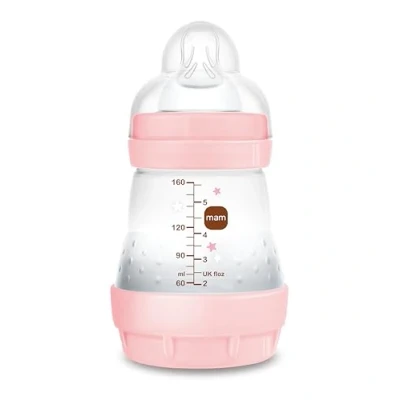 Abbildung von MAM Easy Start Anti Colic A118 Trinkflasche Kolikflasche mit Sauger 1 aus SkinsofTM Ultra Soft Silikon für Babys ab 0 Monaten, 160 ml, Rosa, selbststerilisierbar in 3 Minuten &quot;SORTED&quot;