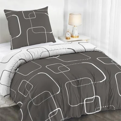 Abbildung von Dreamzie Bettwäsche Set 140x200 cm mit 1 Kissenbezügen 65x65 Muster Karos Grau Einzelbett aus 100% Mikrofaser Zertifiziert ohne Chemikalien (Oeko TEX)