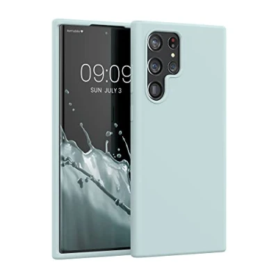 Abbildung von kwmobile Hülle kompatibel mit Samsung Galaxy S22 Ultra Silikon Handy Case Handyhülle weiche Oberfläche kabelloses Laden Cool Mint