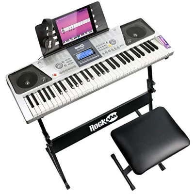 Abbildung von RockJam 61 Key Keyboard Piano Kit with Digital Bench, Electric Stand, Headphones Note Stickers &amp; Simply Lessons