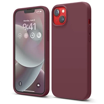 Abbildung von elago Schutzhülle für iPhone 14 Plus, Flüssigsilikon, Ganzkörper Schutzhülle, stoßfest, schlanke Handyhülle, kratzfestes, weiches Mikrofaserfutter, 6,7 Zoll (Burgunderrot)