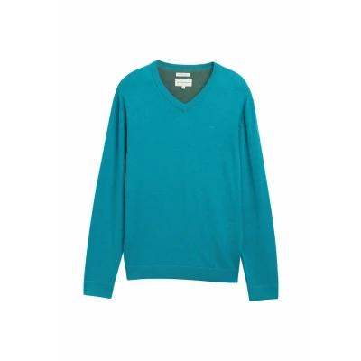 Abbildung von TOM TAILOR Herren Strickpullover mit V Ausschnitt, 37094 Turquoise Blue Melange, L