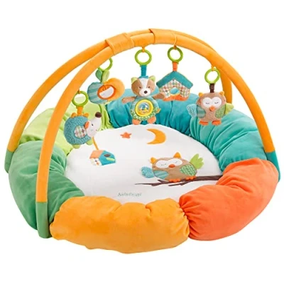 Abbildung von Fehn 3 D Activity Nest Spielbogen Eule Baby Krabbeldecke rund mit 5 abnehmbaren Spielzeugen zum Greifen Spieldecke für Babys und Kinder ab 0+ Monaten Krabbelmatte als Geschenk zur Geburt