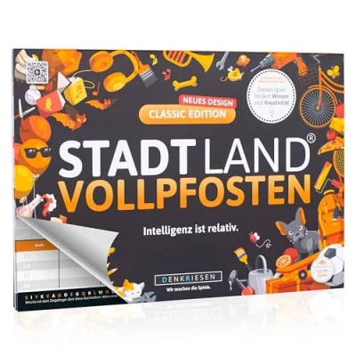 Abbildung von DENKRIESEN Stadt Land VOLLPFOSTEN® Classic Edition &#039;Intelligenz ist relativ&#039; A4 Partyspiel Familienspiel Fluss Spielblock Geschenkidee
