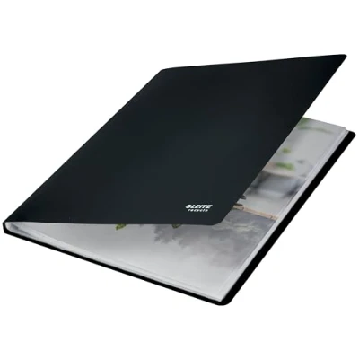 Abbildung von Leitz A4 Sichtbuch, Inkl. 40 eingebundener Klarsichthüllen für 80 Blatt, 100% recyclebar, Umweltfreundlich, CO2 kompensiert, Recycle Serie, Schwarz, 46770095