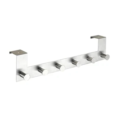Abbildung von WENKO Türgarderobe Mod. Celano, Hakenleiste mit 6 Haken zum Aufhängen von Jacken, Handtüchern oder Geschirrtüchern in Küche, Wohnraum &amp; Bad, schwere Qualität aus rostfreiem Edelstahl, 39 x 11 7,5 cm