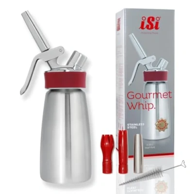 Abbildung von iSi Sahnespender 250 ml, Gourmet Whip Plus, 0.25 Liter, aus hochwertigem Edelstahl, Betrieb mit Sahnekapseln, für Sahne, warme und kalte Saucen, Suppen, Espumas Desserts