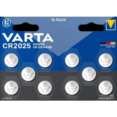 Abbildung von VARTA Batterien Knopfzellen CR2025, 10 Stück, Lithium Coin, 3V, kindersichere Verpackung, für elektronische Kleingeräte Autoschlüssel, Fernbedienungen, Waagen