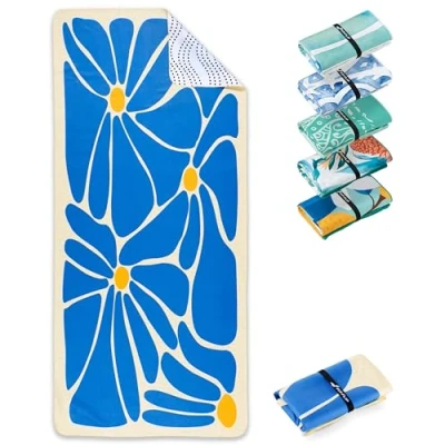 Abbildung von Fit Flip Strandtuch XXL Mikrofaser Badetuch Strandtücher leicht und schnelltrocknend 100% recyceltes Handtuch Strandhandtuch zum Baden (Groovy Flowers 160x90cm)