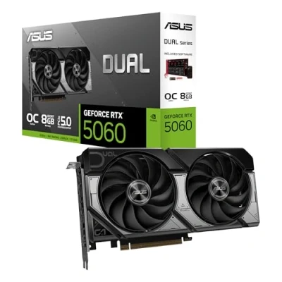 Abbildung von ASUS DUAL GeForce RTX 5060 8GB OC Edition GDDR7 Gaming Grafikkarte (Nvidia RTX5060 DLSS 4, 2,5 Slot Design, PCIe 5.0, 3X DisplayPort 2.1b, 1x HDMI O8G)