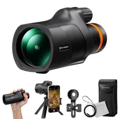 Abbildung von K&amp;F Concept 12x50 HD Monokular Teleskop Handy Fernrohr mit Arca Schnittstelle Telefonclip und Stativ für Vogelbeobachtung, Jagen, Wandern, Konzert