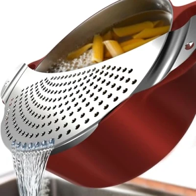 Abbildung von Menz Nudelsieb Abgiesshilfe für Töpfe und Pfannen bis Ø 26 cm, stabiles Edelstahl rostfrei, Abtropfsieb, flache Abgießhilfe ideal Pasta Kartoffeln