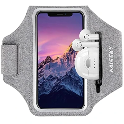 Abbildung von HAISSKY Sportarmband Mit Kopfhörer Tasche Handytasche Sport für iPhone 15 Pro Max/14 Pro/13/12 Pro/11 Plus, Huawei P50 Pro/P40 Pro/Mate 50 Xiaomi, Galaxy Handyhülle Running Armband