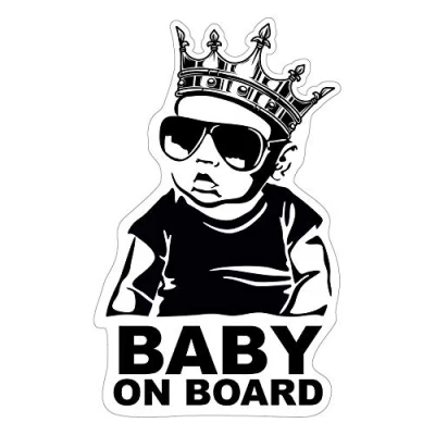 Abbildung von Baby on Board Aufkleber 12x7cm Auto Sticker Finest Folia Autoaufkleber UV Wetterfest Wasserfest Hangover (Junge, Krone)