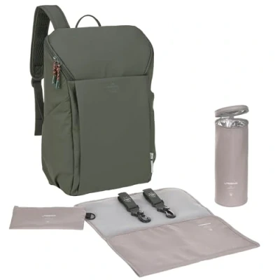 Abbildung von LÄSSIG Baby Wickelrucksack mit Wickelunterlage, Kinderwagenbefestigung und Flaschenhalter/GRE Slender Up Backpack olive