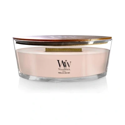 Abbildung von WoodWick ellipsenförmige Duftkerze mit knisterndem Docht Vanilla &amp; Sea Salt Brenndauer bis zu 50 Stunden