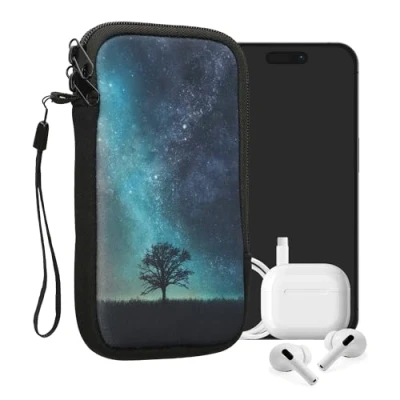 Abbildung von kwmobile Handytasche für Smartphones XL 6,7/6,8&quot; Neopren Handy Tasche Hülle Cover Case Schutzhülle Galaxie Baum Wiese Blau Grau Schwarz 17,2 x 8,4 cm Innenmaße