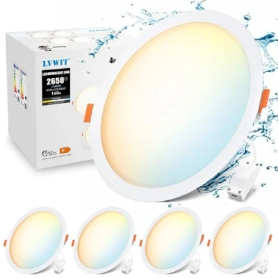Abbildung von LVWIT LED Einbaustrahler 230V Flach 24W Bad Einbauleuchten Deckenspot Deckenstrahler Warmweiß 3000K Neutralweiß 4000K Kaltweiß 6500K Einbauspots für Badezimmer Küche Wohnzimmer, 50mm, 4er Set