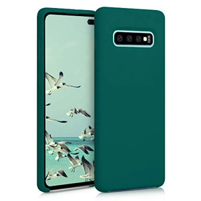 Abbildung von kwmobile Hülle kompatibel mit Samsung Galaxy S10 Plus / S10+ Silikon Handy Case Handyhülle weiche Oberfläche kabelloses Laden Türkisgrün