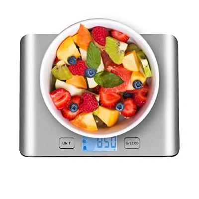 Abbildung von himaly Küchenwaage digital aus Edelstahl Professionelle Waage (5kg Maximalgewicht), Tara Funktion, mit großem LCD Display für Backen &amp; Kochen